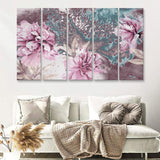 Flower Wall art Pink Peony Flower Blossoms Canvas Nature Art 5 Piece Canvas Prints Wall Art - Painting Prints,Multi Panels