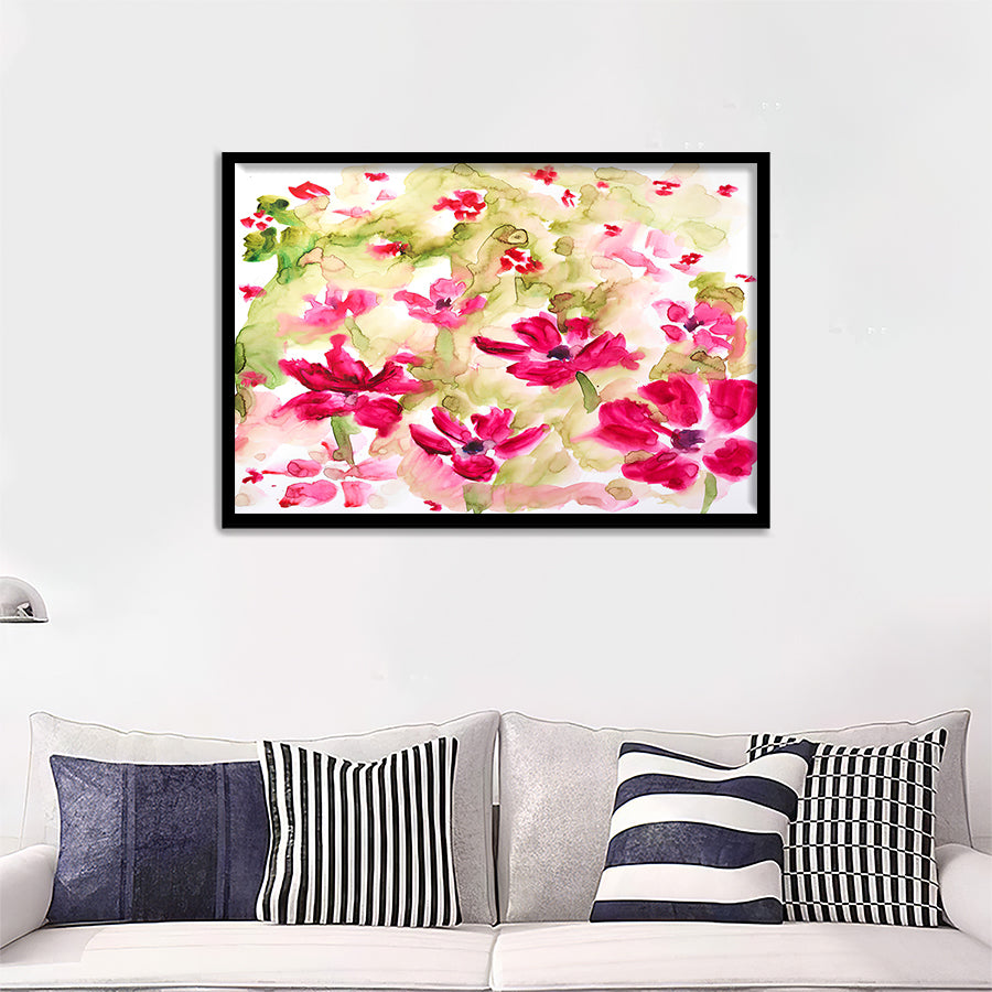 Wall Art Print, Field of pink watercolor flowers