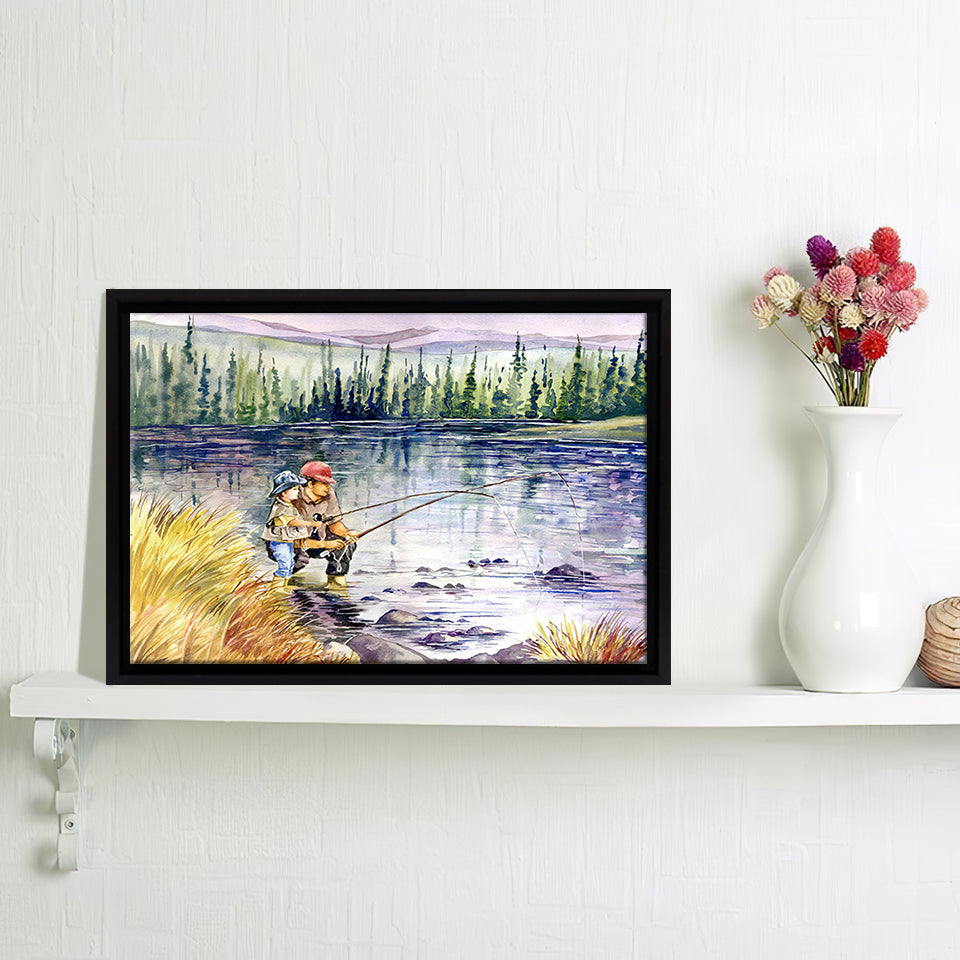Fly Fishing Daddy And Son Canvas Wall Art - Canvas Prints, Prints For Sale,  Painting Canvas,Canvas On Sale