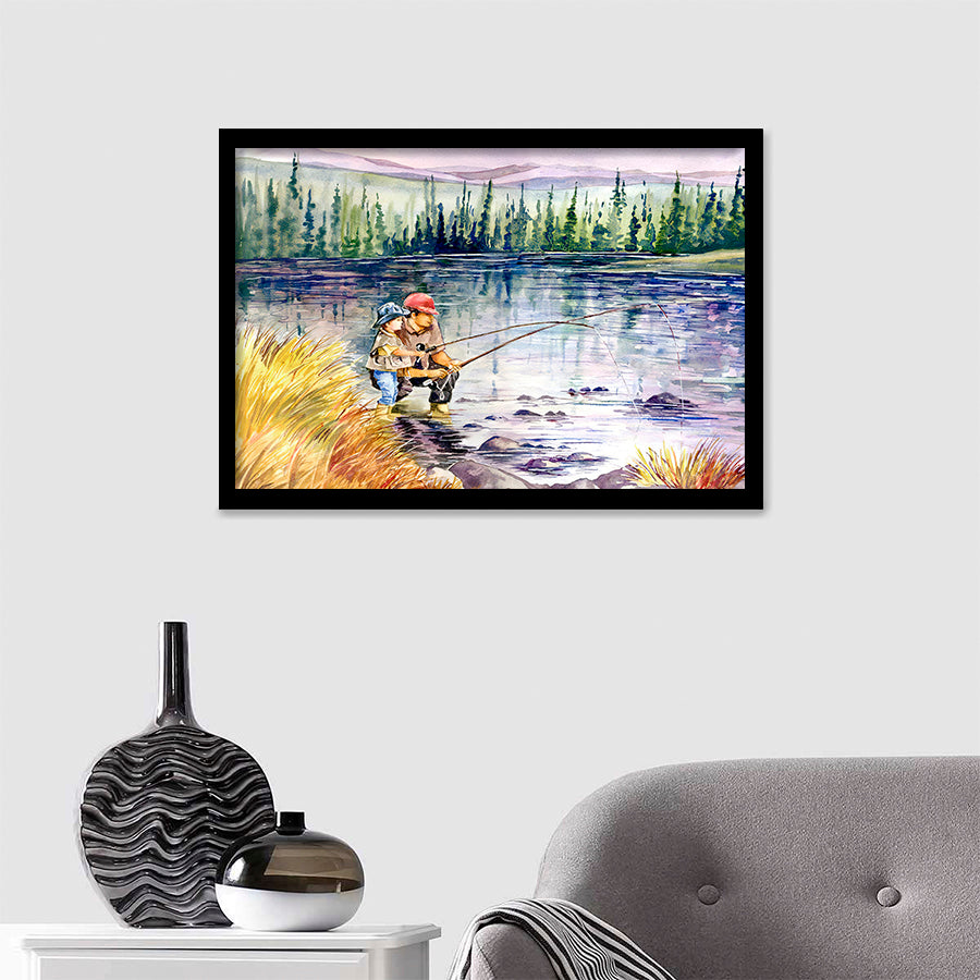 Fly Fishing Daddy And Son Framed Art Prints - Framed Prints