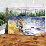 Fly Fishing Daddy And Son Canvas Wall Art - Canvas Prints, Prints For Sale, Painting Canvas,Canvas On Sale