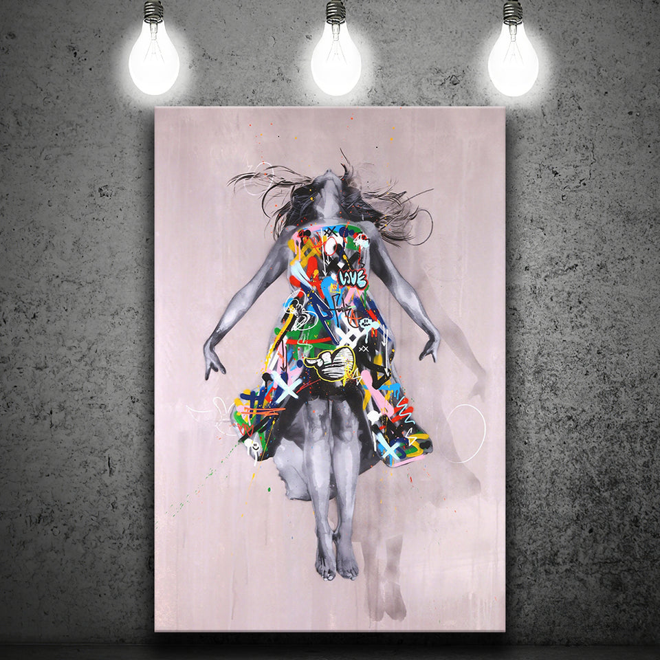 Flying In The Sky Street Art Graffiti, Canvas Prints Wall Art Home Decor, Ready to Hang
