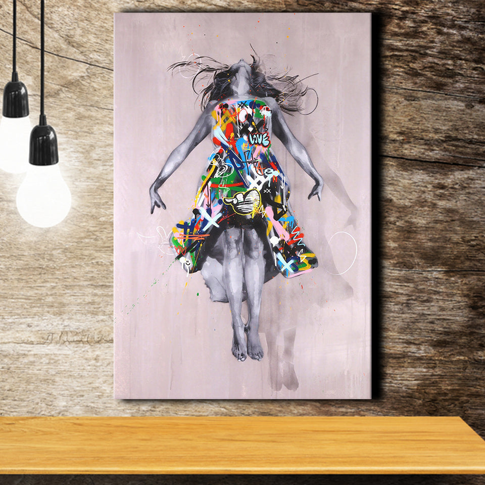 Flying In The Sky Street Art Graffiti, Canvas Prints Wall Art Home Decor, Ready to Hang