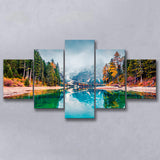 Fog Mountain 5 Piece Canvas Prints Wall Art Decor, Multi Panels, Mixed Canvas