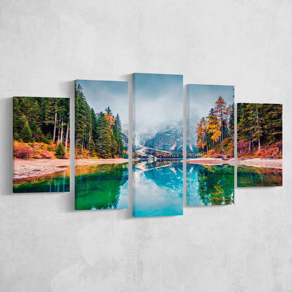 Fog Mountain 5 Piece Canvas Prints Wall Art Decor, Multi Panels, Mixed Canvas