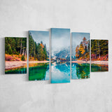 Fog Mountain 5 Piece Canvas Prints Wall Art Decor, Multi Panels, Mixed Canvas