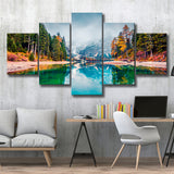 Fog Mountain 5 Piece Canvas Prints Wall Art Decor, Multi Panels, Mixed Canvas