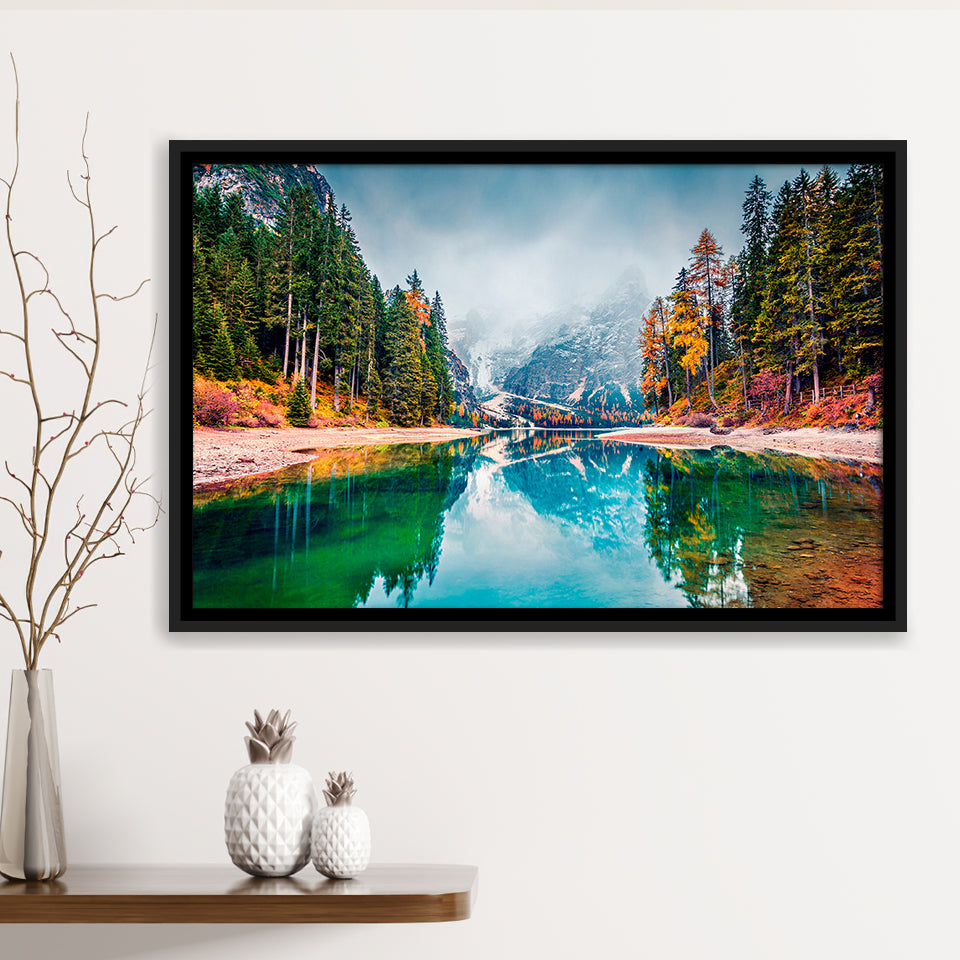 Fog Mountain Framed Canvas Prints Wall Art Decor, Framed Picture, Floating Frame