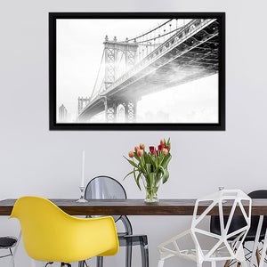 Fog Under The Manhattan Bw Framed Canvas Wall Art - Framed Prints, Prints for Sale, Canvas Painting
