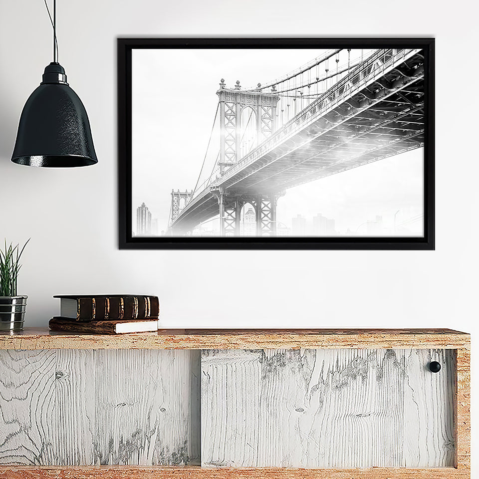 Fog Under The Manhattan Bw Framed Canvas Wall Art - Framed Prints, Prints for Sale, Canvas Painting