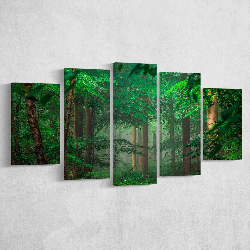 Foggy Forest 5 Piece Canvas Prints Wall Art Decor, Multi Panels, Mixed Canvas