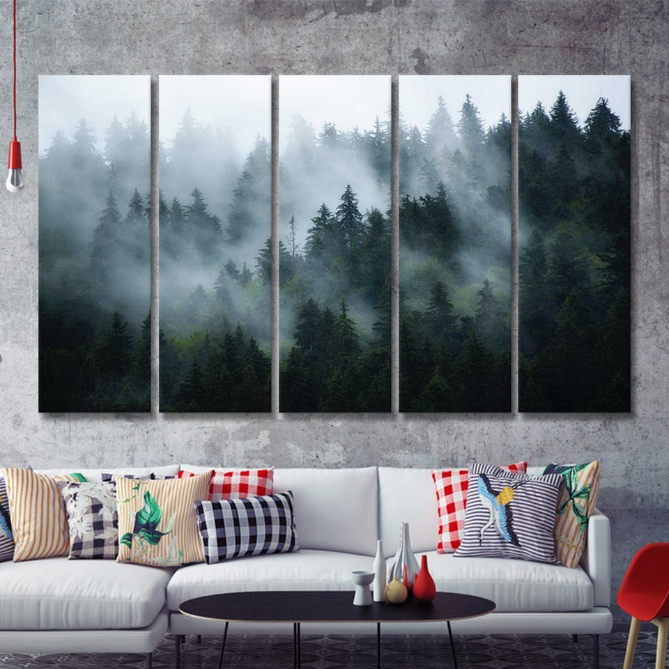 Foggy Forest 5 Piece B Canvas Prints Wall Art Decor - Painting Canvas, Multi Panels