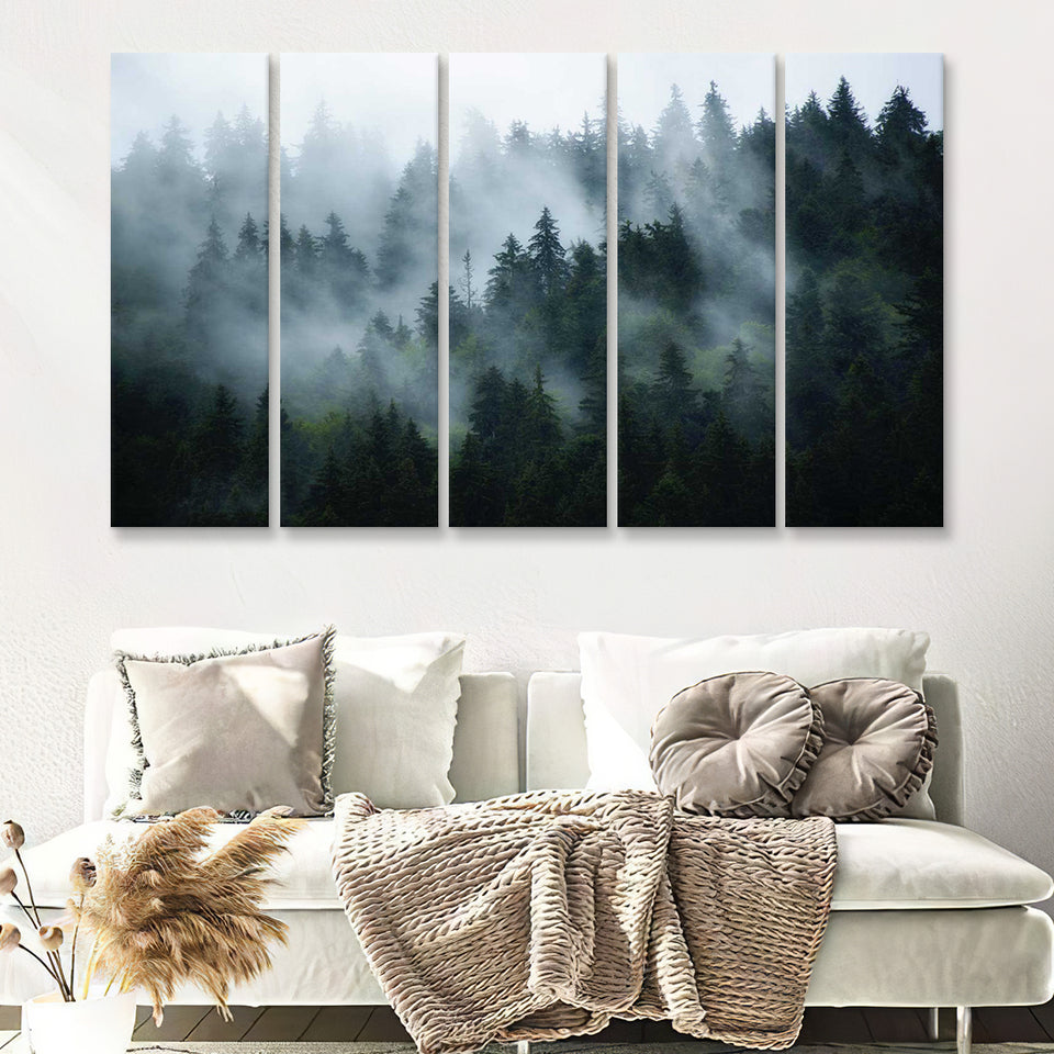 Foggy Forest 5 Piece B Canvas Prints Wall Art Decor - Painting Canvas, Multi Panels