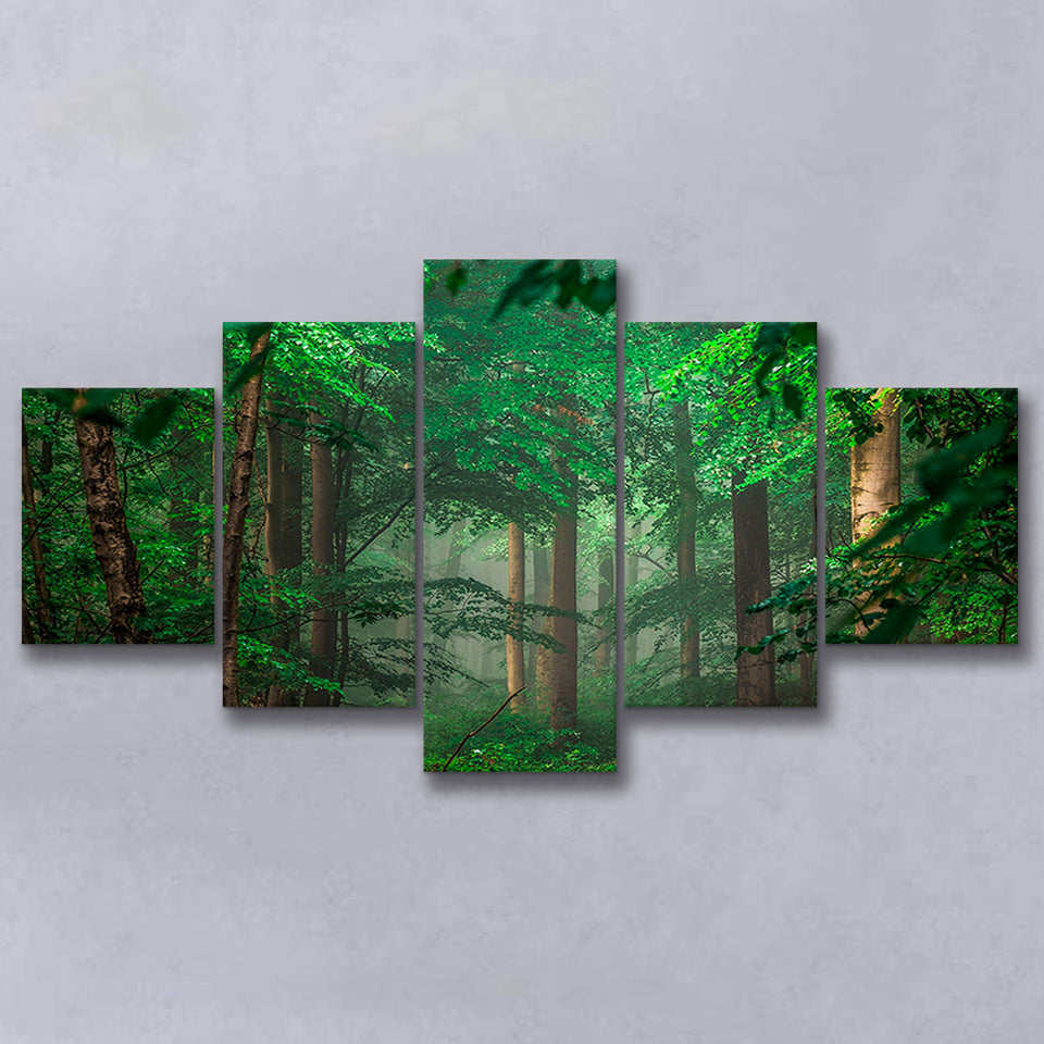 Foggy Forest 5 Piece Canvas Prints Wall Art Decor, Multi Panels, Mixed Canvas