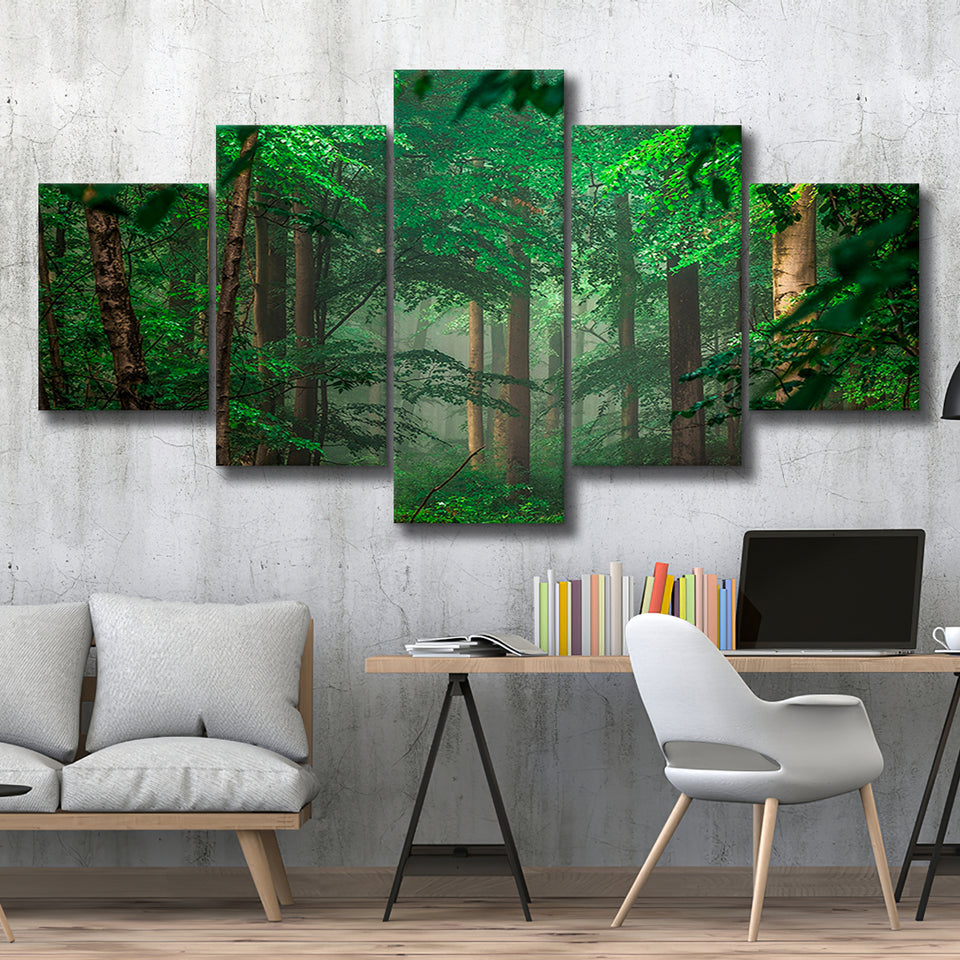 Foggy Forest 5 Piece Canvas Prints Wall Art Decor, Multi Panels, Mixed Canvas