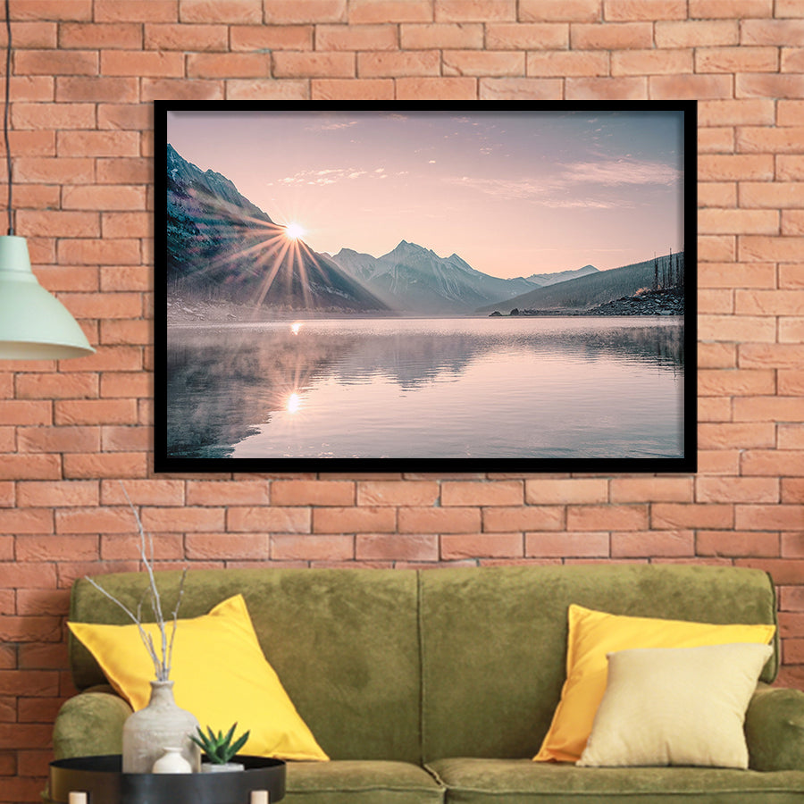 Foggy Mountain Lake At Sunrise Framed Art Print Wall Decor - Painting Art, Framed Picture, Home Decor