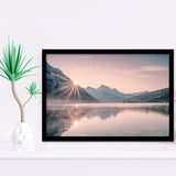 Foggy Mountain Lake At Sunrise Framed Art Print Wall Decor - Painting Art, Framed Picture, Home Decor