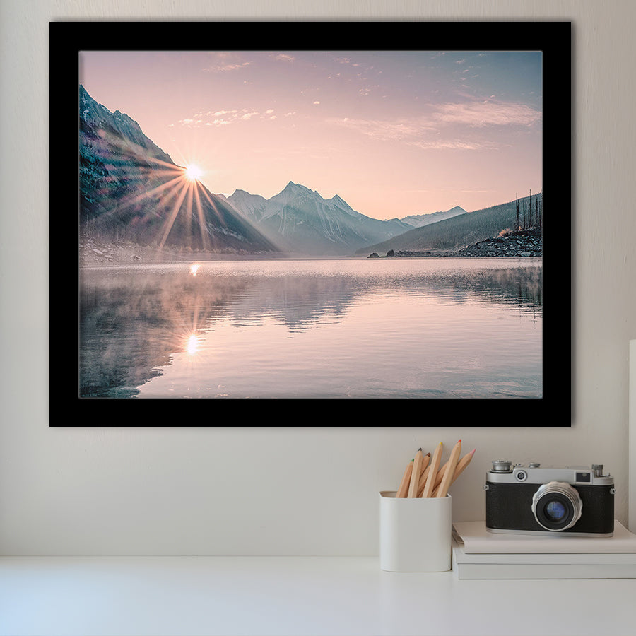 Foggy Mountain Lake At Sunrise Framed Art Print Wall Decor - Painting Art, Framed Picture, Home Decor