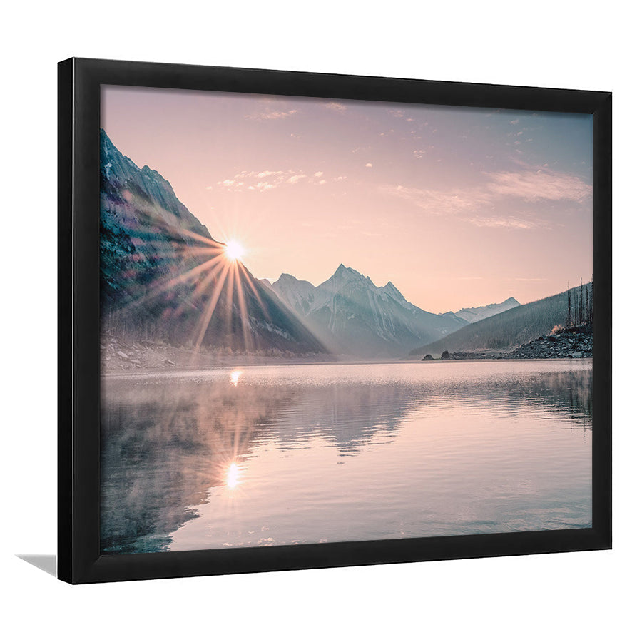 Foggy Mountain Lake At Sunrise Framed Art Print Wall Decor - Painting Art, Framed Picture, Home Decor