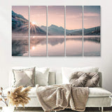 Foggy Mountain Lake At Sunrise 5 Piece B Multi Panels Canvas Prints Wall Art - Painting Canvas,Wall Decor