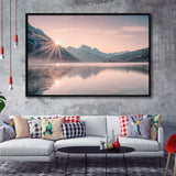 Foggy Mountain Lake At Sunrise Framed Canvas Prints Wall Art - Painting Canvas,Framed Picture,Home Art Wall Decor