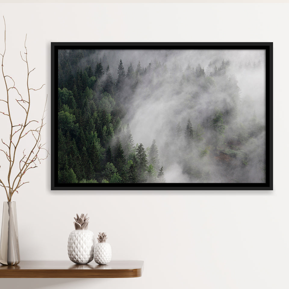 Foggy Mountains Framed Canvas Prints Wall Art Decor, Framed Picture, Floating Frame