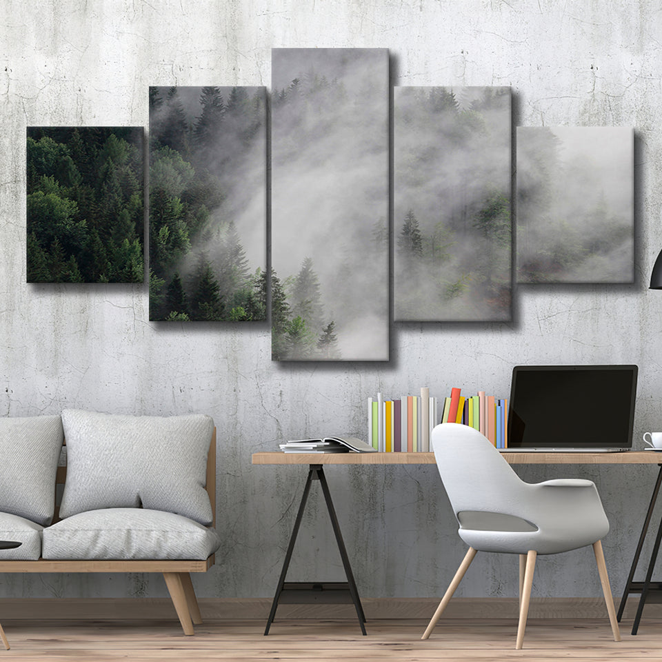 Foggy Mountains 5 Piece Canvas Prints Wall Art Decor, Multi Panels, Mixed Canvas