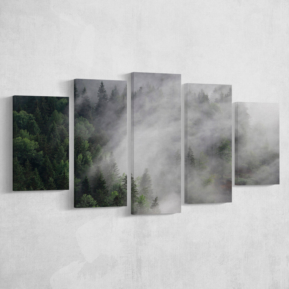 Foggy Mountains 5 Piece Canvas Prints Wall Art Decor, Multi Panels, Mixed Canvas