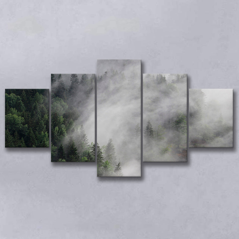 Foggy Mountains 5 Piece Canvas Prints Wall Art Decor, Multi Panels, Mixed Canvas