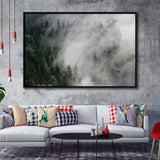 Foggy Mountains Framed Canvas Prints Wall Art Decor, Framed Picture, Floating Frame