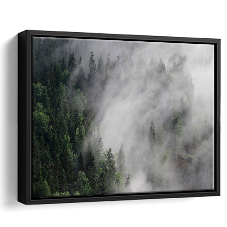 Foggy Mountains Framed Canvas Prints Wall Art Decor, Framed Picture, Floating Frame