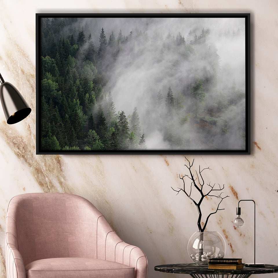 Foggy Mountains Framed Canvas Prints Wall Art Decor, Framed Picture, Floating Frame