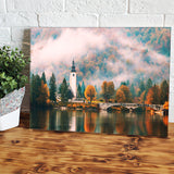 Foggy Morning In Autumn At Lake Bohinj In National Park Triglav Canvas Wall Art - Canvas Prints, Prints for Sale, Canvas Painting