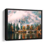 Foggy Morning In Autumn At Lake Bohinj Framed Canvas Wall Art - Framed Prints, Canvas Prints, Prints for Sale, Canvas Painting