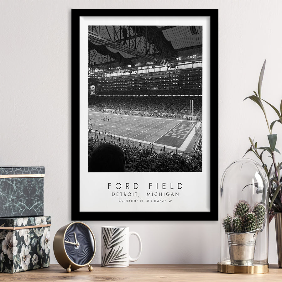 Ford Field Detroit Lions Football Lovers Black And White Art Framed Art Prints Wall Art Decor, Framed Picture