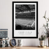Ford Field Detroit Lions Football Lovers Black And White Art Framed Art Prints Wall Art Decor, Framed Picture