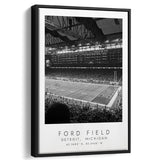 Ford Field Detroit Lions Football Lovers Black And White Art Framed Canvas Prints Wall Art Home Decor, Floating Frame