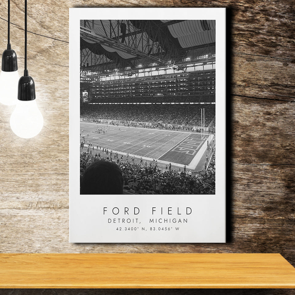 Ford Field Detroit Lions Football Lovers Black And White Art Canvas Prints Wall Art Home Decor