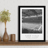 Ford Field Detroit Lions Football Lovers Black And White Art Framed Canvas Prints Wall Art Home Decor, Floating Frame
