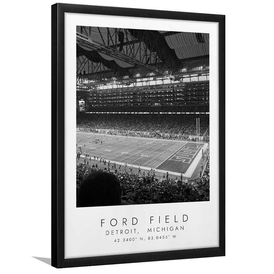 Ford Field Detroit Lions Football Lovers Black And White Art Framed Art Prints Wall Art Decor, Framed Picture