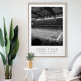 Ford Field Detroit Lions Football Lovers Black And White Art Framed Canvas Prints Wall Art Home Decor, Floating Frame