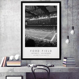Ford Field Detroit Lions Football Lovers Black And White Art Framed Art Prints Wall Art Decor, Framed Picture