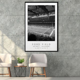 Ford Field Detroit Lions Football Lovers Black And White Art Framed Canvas Prints Wall Art Home Decor, Floating Frame