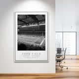 Ford Field Detroit Lions Football Lovers Black And White Art Framed Canvas Prints Wall Art Home Decor, Floating Frame