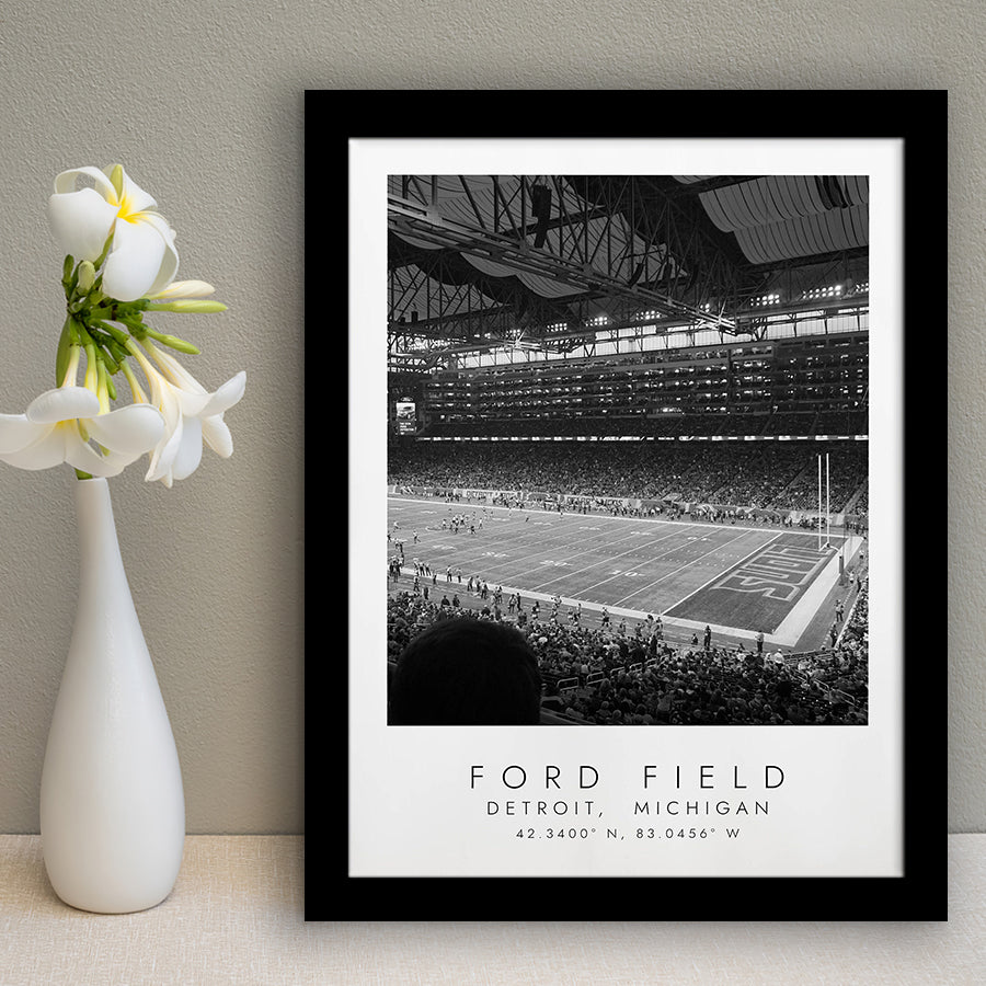 Ford Field Detroit Lions Football Lovers Black And White Art Framed Art Prints Wall Art Decor, Framed Picture