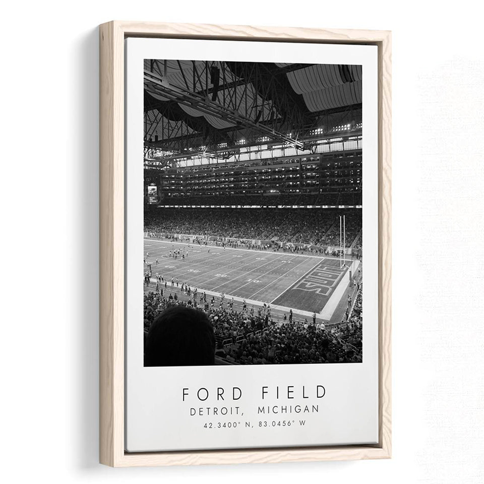 Ford Field Detroit Lions Football Lovers Black And White Art Framed Canvas Prints Wall Art Home Decor, Floating Frame
