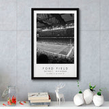 Ford Field Detroit Lions Football Lovers Black And White Art Framed Canvas Prints Wall Art Home Decor, Floating Frame