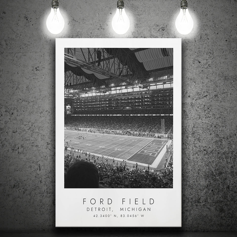 Ford Field Detroit Lions Football Lovers Black And White Art Canvas Prints Wall Art Home Decor