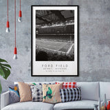 Ford Field Detroit Lions Football Lovers Black And White Art Framed Art Prints Wall Art Decor, Framed Picture