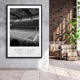 Ford Field Detroit Lions Football Lovers Black And White Art Framed Canvas Prints Wall Art Home Decor, Floating Frame
